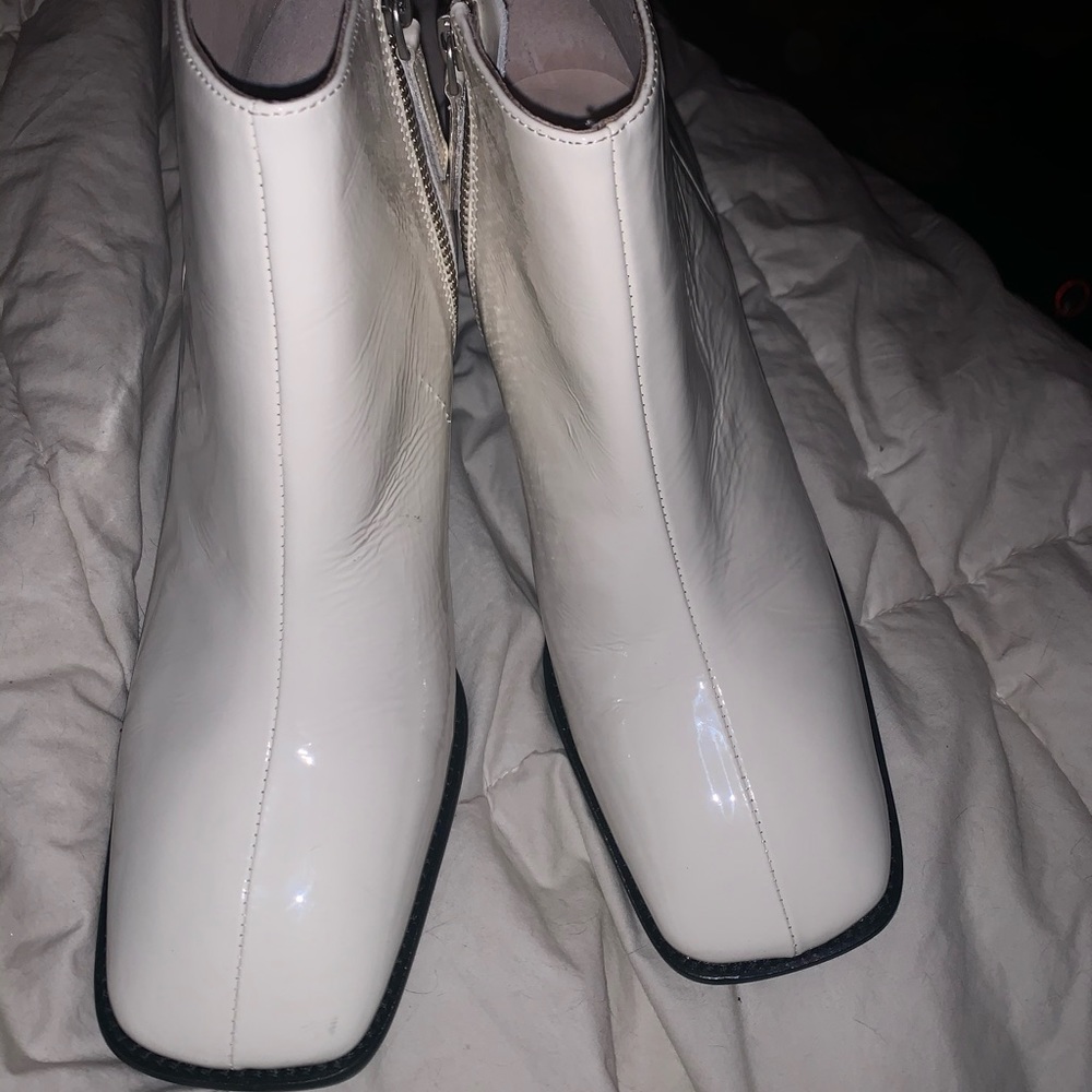 Intentionally White Patent block heel  booties